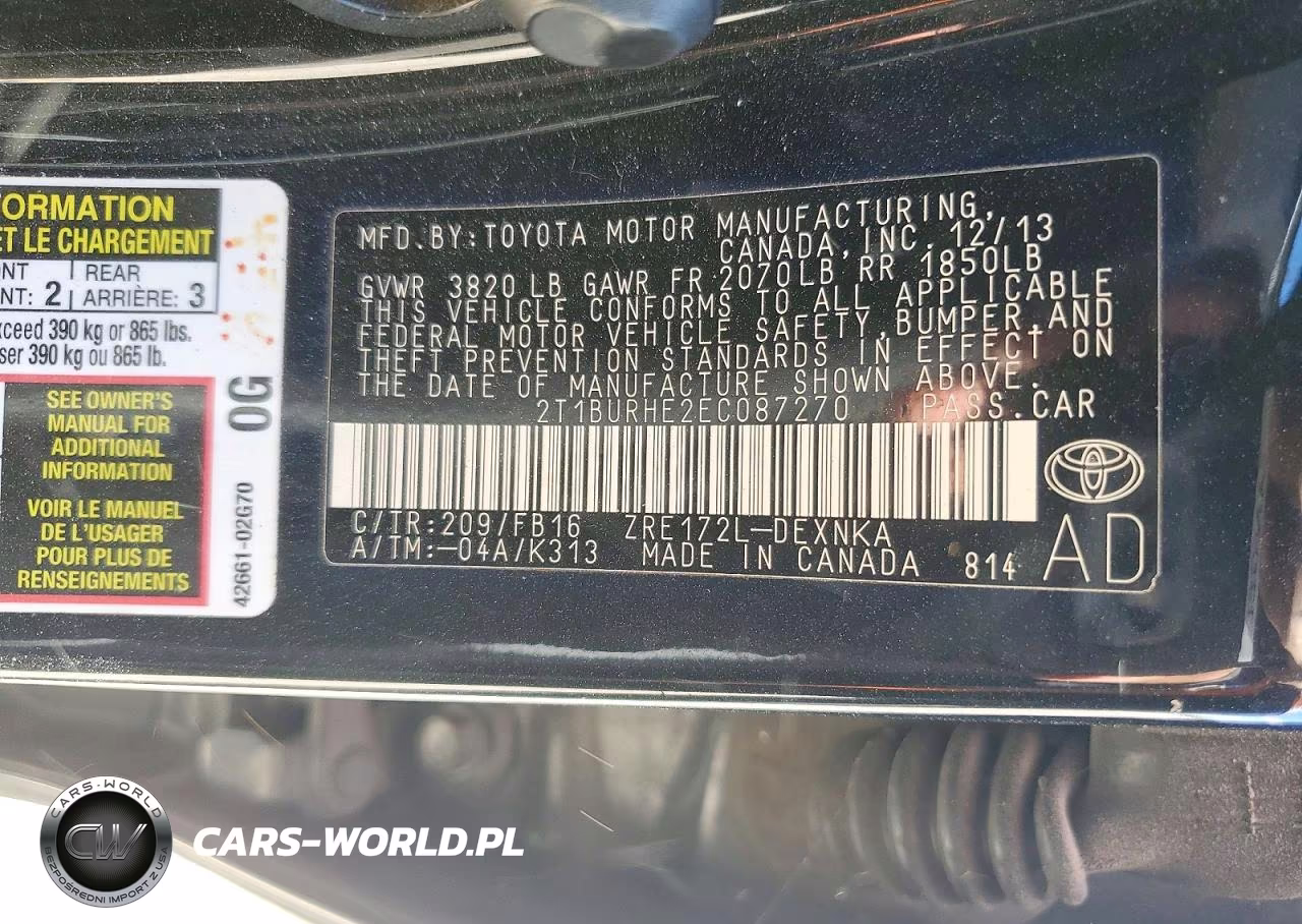 2014 Toyota Corolla Le VIN:2T1BURHE2EC087270 - 12