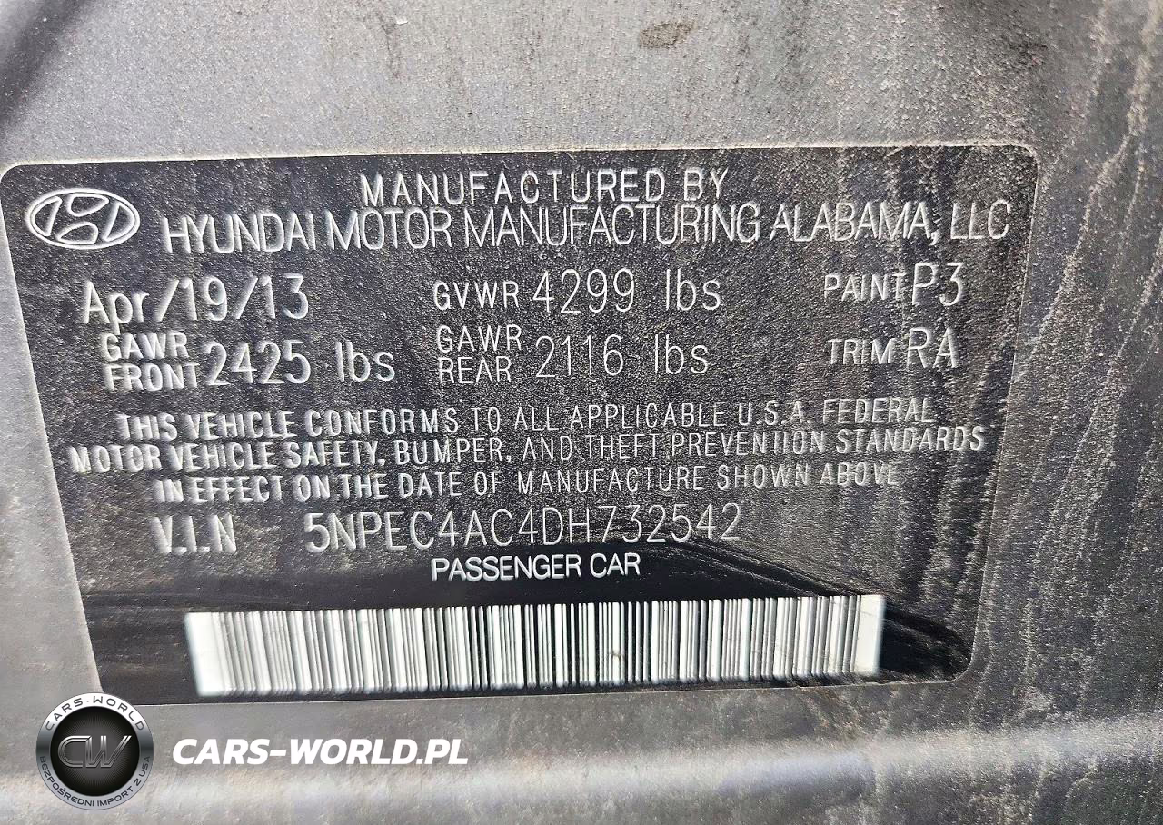 2013 Hyundai Sonata Se VIN:5NPEC4AC4DH732542 - 12