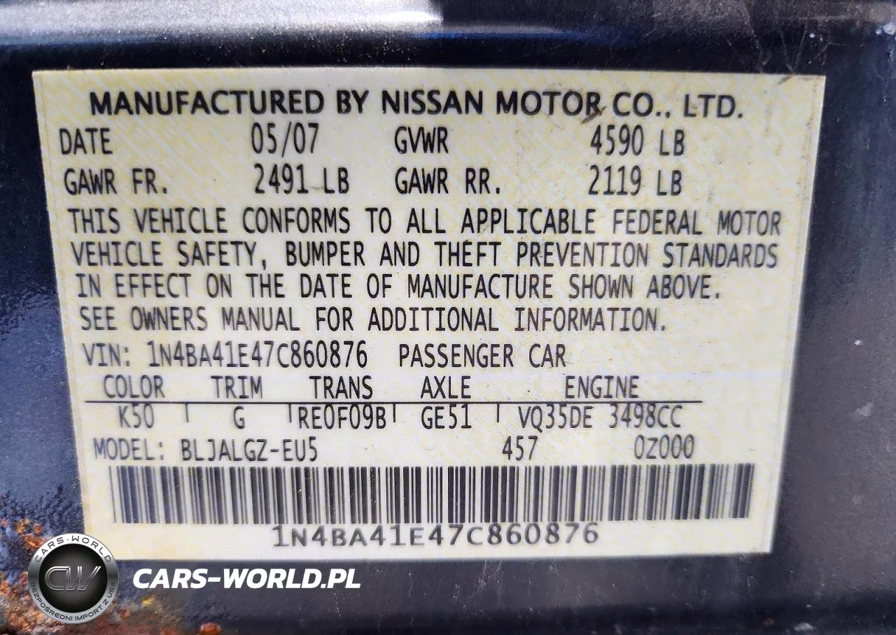 2007 Nissan Maxima 3.5 Se VIN:1N4BA41E47C860876 - 13