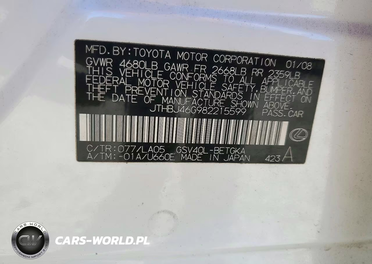 2008 Lexus Es 350 VIN:JTHBJ46G982215599 - 12