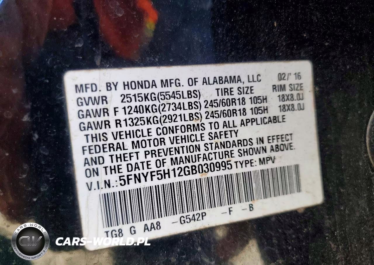 2016 Honda Pilot Lx VIN:5FNYF5H12GB030995 - 13