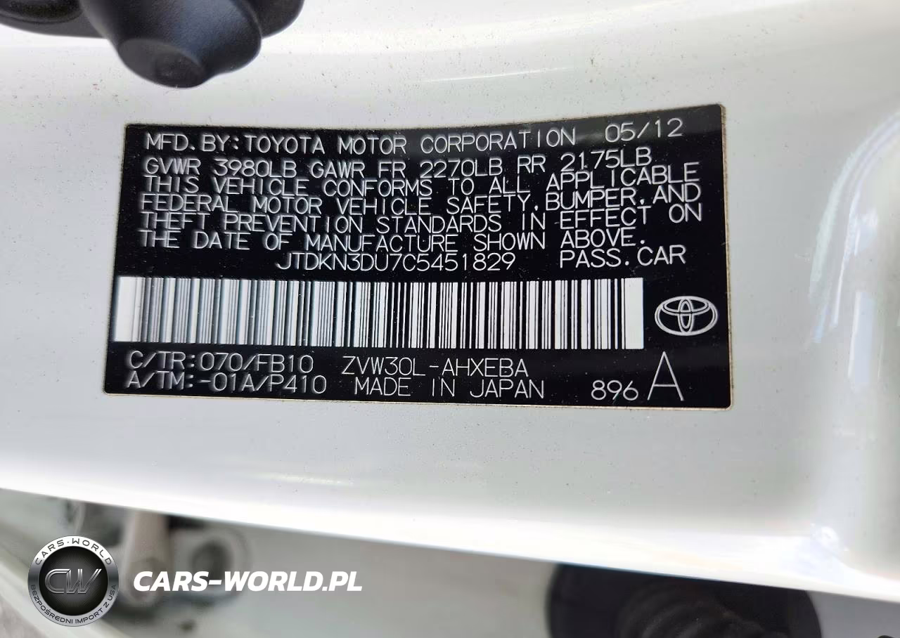 2012 Toyota Prius Three VIN:JTDKN3DU7C5451829 - 13