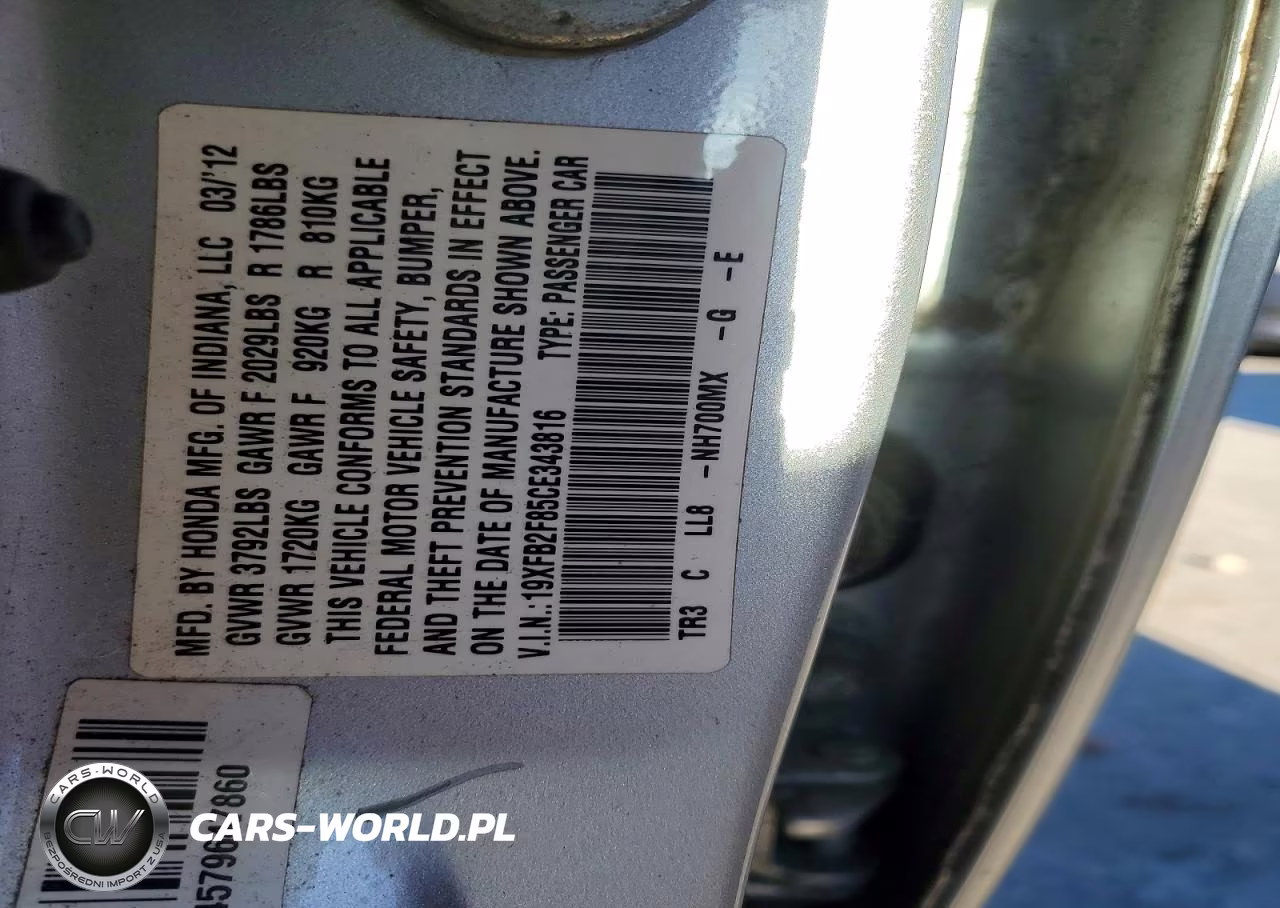 2012 Honda Civic Ex VIN:19XFB2F85CE343816 - 12