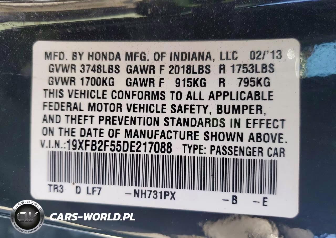 2013 Honda Civic Lx VIN:19XFB2F55DE217088 - 12