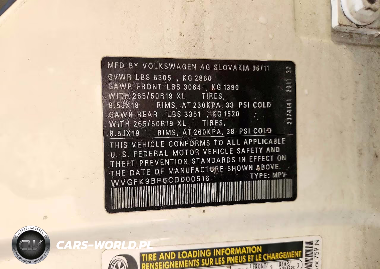 2012 Volkswagen Touareg V6 Tdi VIN:WVGFK9BP6CD000516 - 13