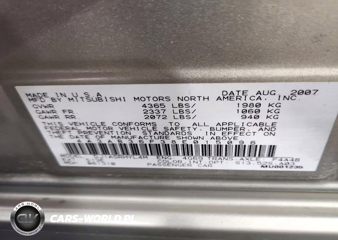 2008 Mitsubishi Galant Es VIN:4A3AB36F38E015096 - 12