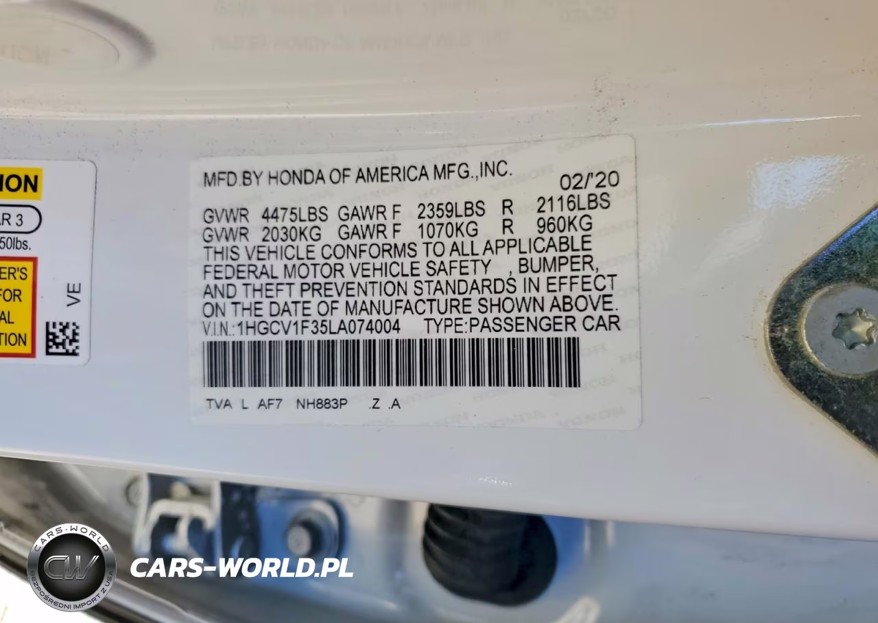 2020 Honda Accord Sport VIN:1HGCV1F35LA074004 - 12
