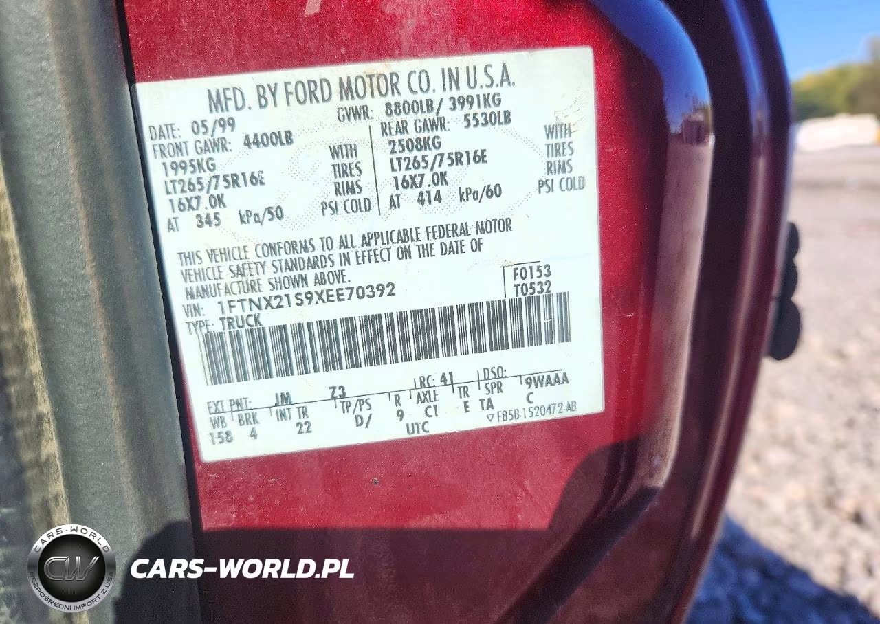 1999 Ford F250 Super Duty VIN:1FTNX21S9XEE70392 - 12
