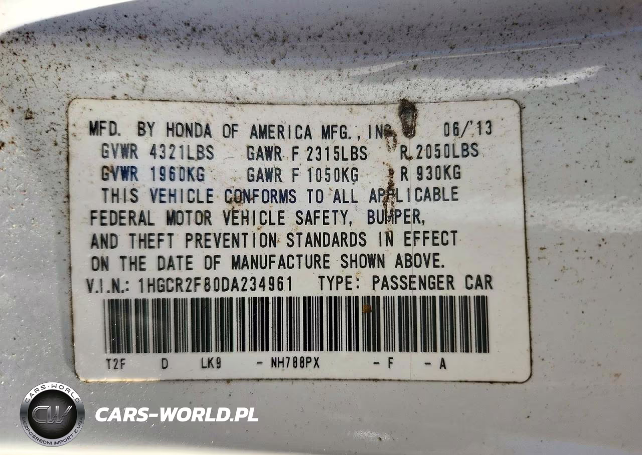 2013 Honda Accord Exl VIN:1HGCR2F80DA234961 - 13