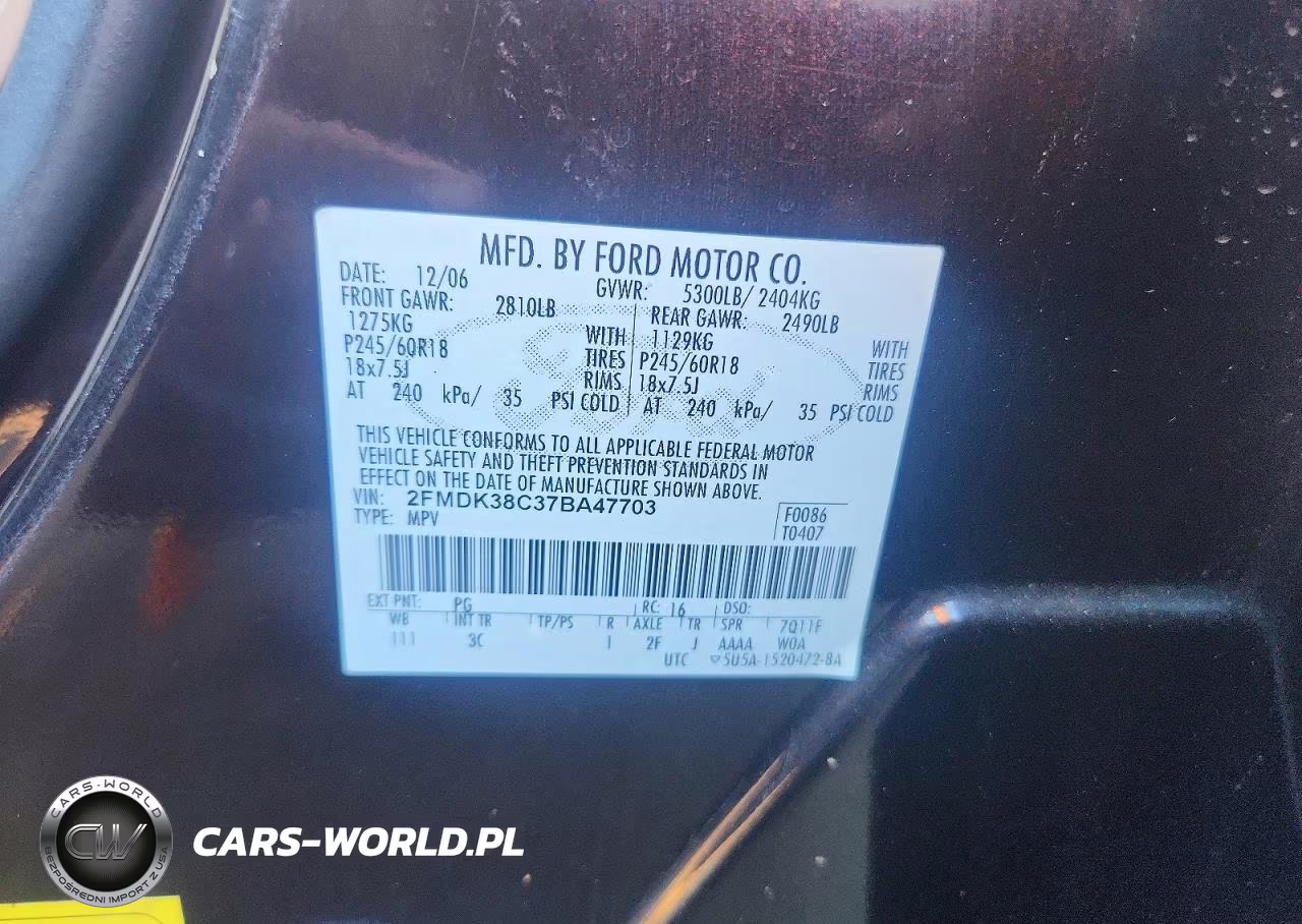 2007 Ford Edge Sel VIN:2FMDK38C37BA47703 - 13