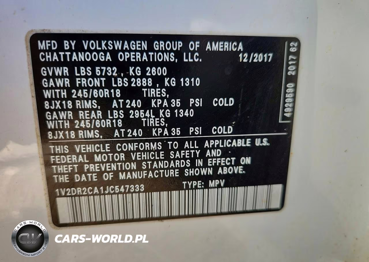 2018 Volkswagen Atlas Se VIN:1V2DR2CA1JC547333 - 12