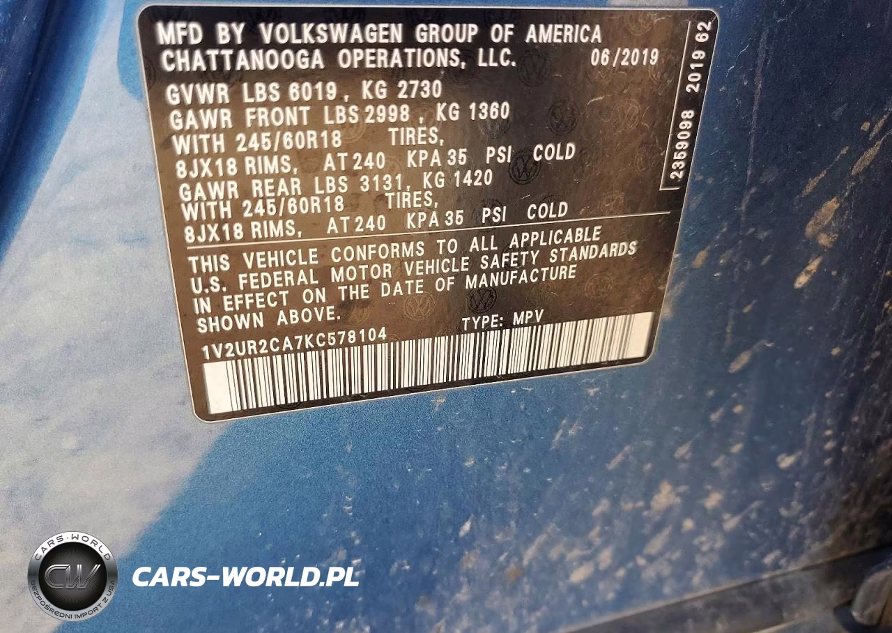 2019 Volkswagen Atlas Se VIN:1V2UR2CA7KC578104 - 13