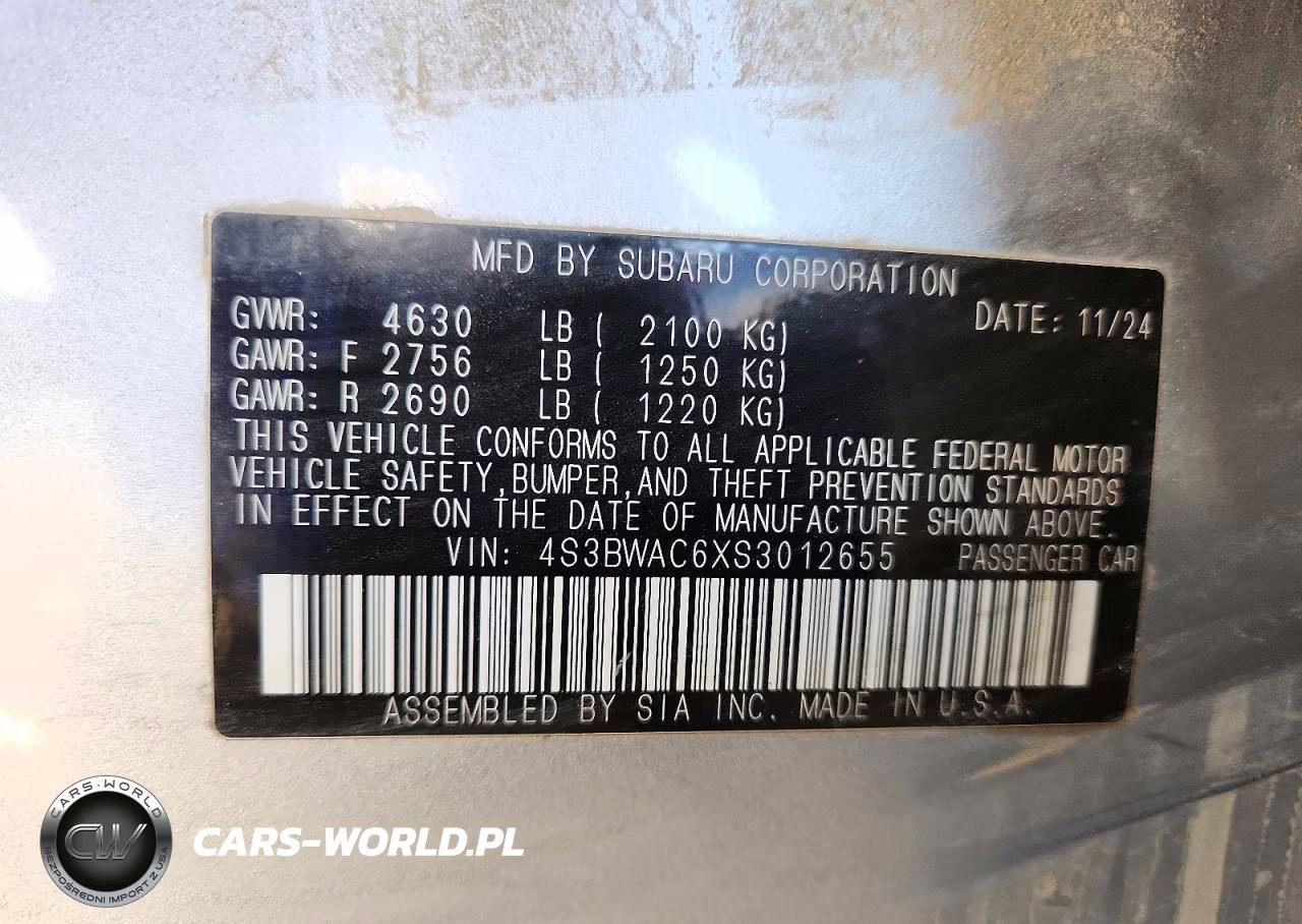 2025 Subaru Legacy Premium VIN:4S3BWAC6XS3012655 - 12