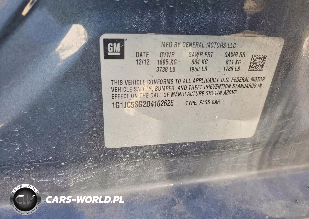 2013 Chevrolet Sonic Lt VIN:1G1JC5SG2D4162626 - 12