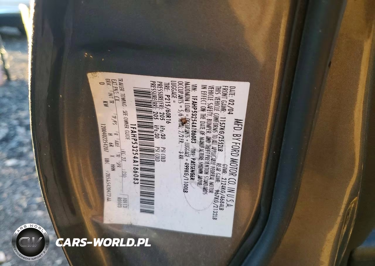 2004 Ford Taurus Se VIN:1FAHP53254A186083 - 12