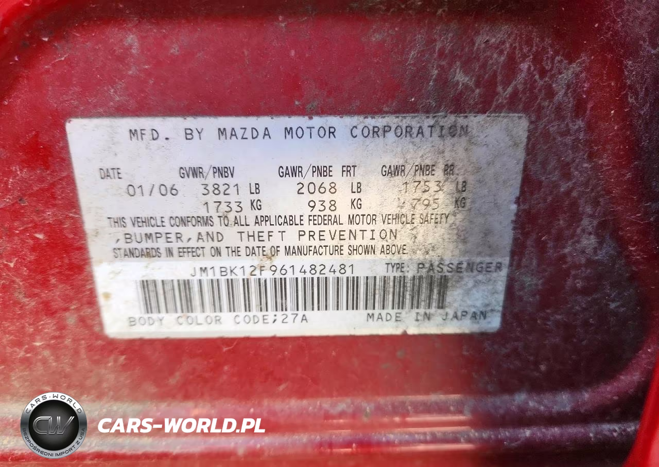 2006 Mazda 3 I VIN:JM1BK12F961482481 - 12