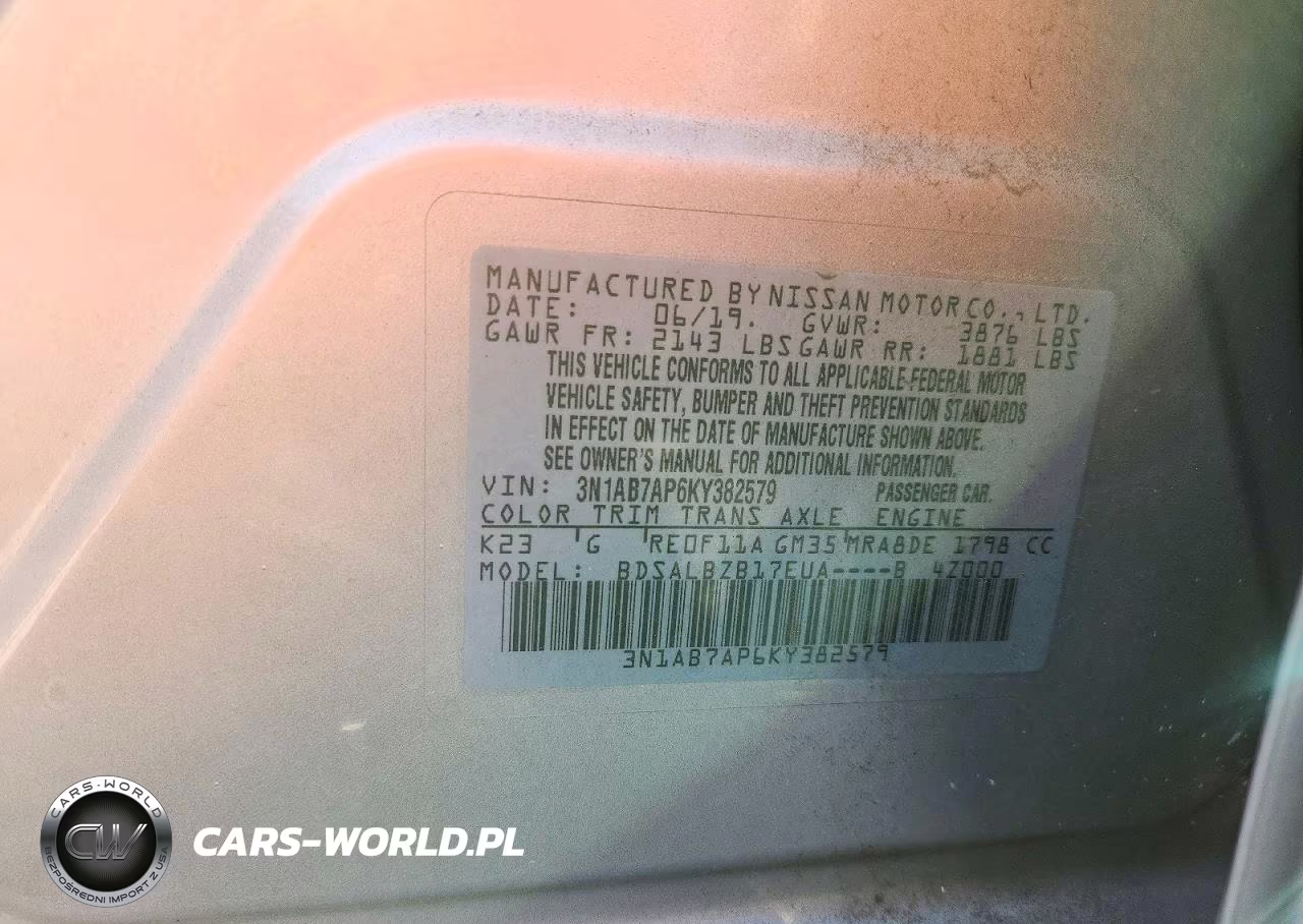 2019 Nissan Sentra S VIN:3N1AB7AP6KY382579 - 13