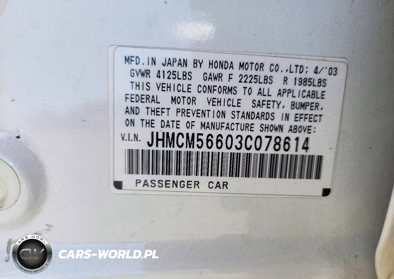 2003 Honda Accord Ex VIN:JHMCM56603C078614 - 13