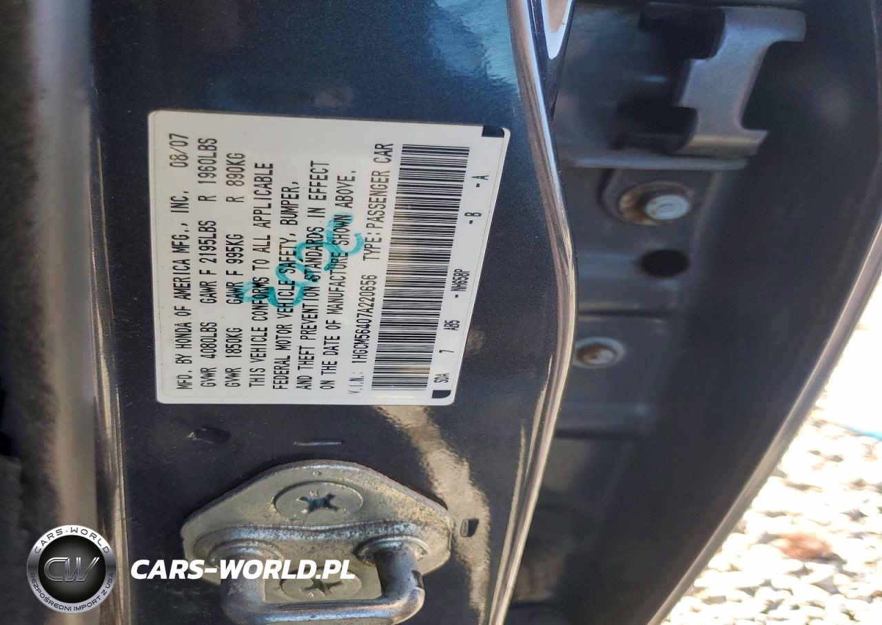 2007 Honda Accord Lx VIN:1HGCM56407A220656 - 12