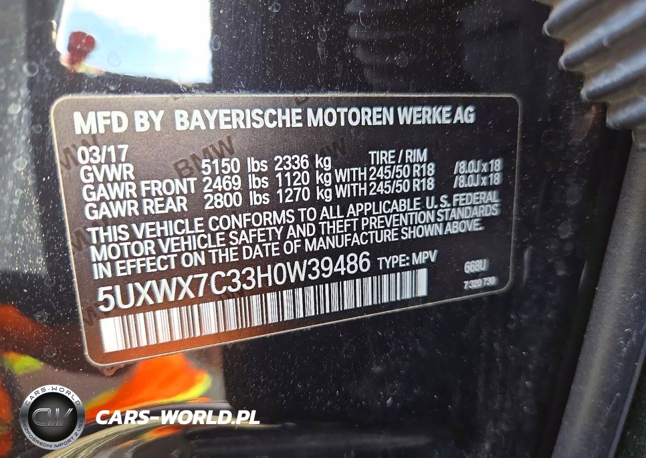 2017 BMW X3 xDrive35I VIN:5UXWX7C33H0W39486 - 13