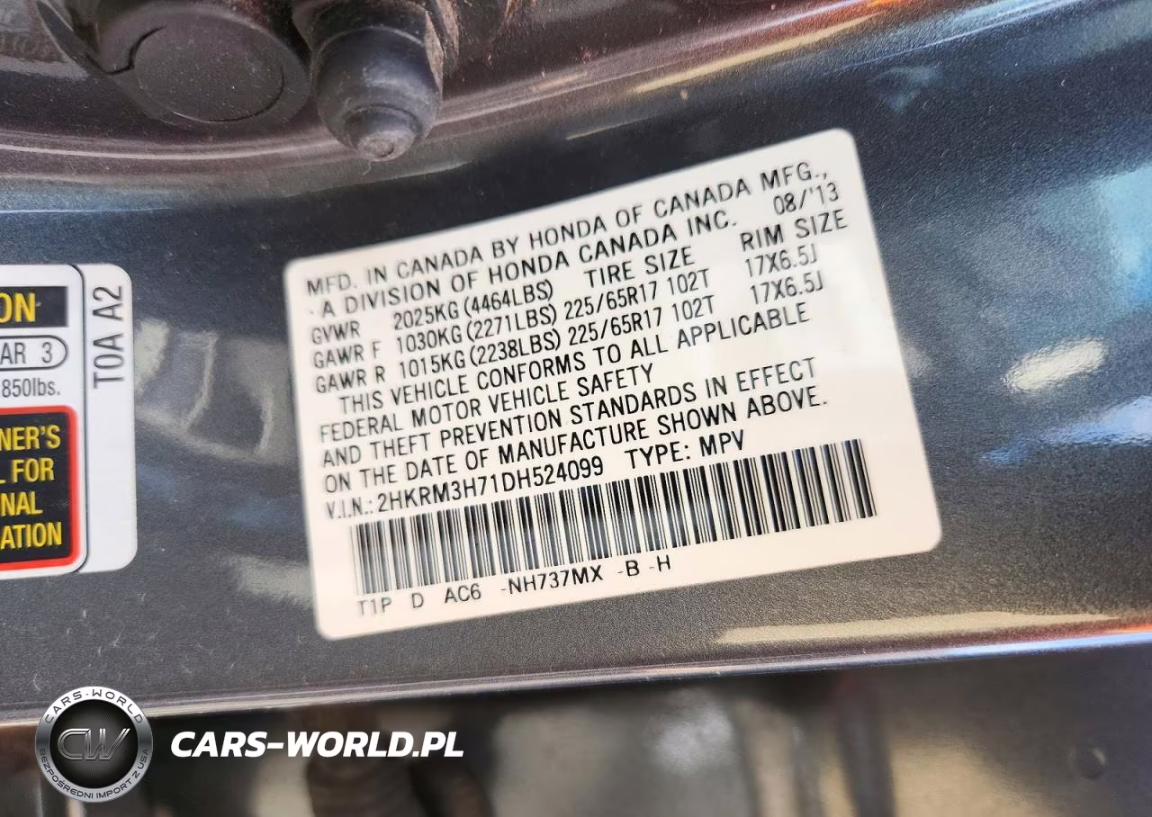 2013 Honda Cr-V Exl VIN:2HKRM3H71DH524099 - 13