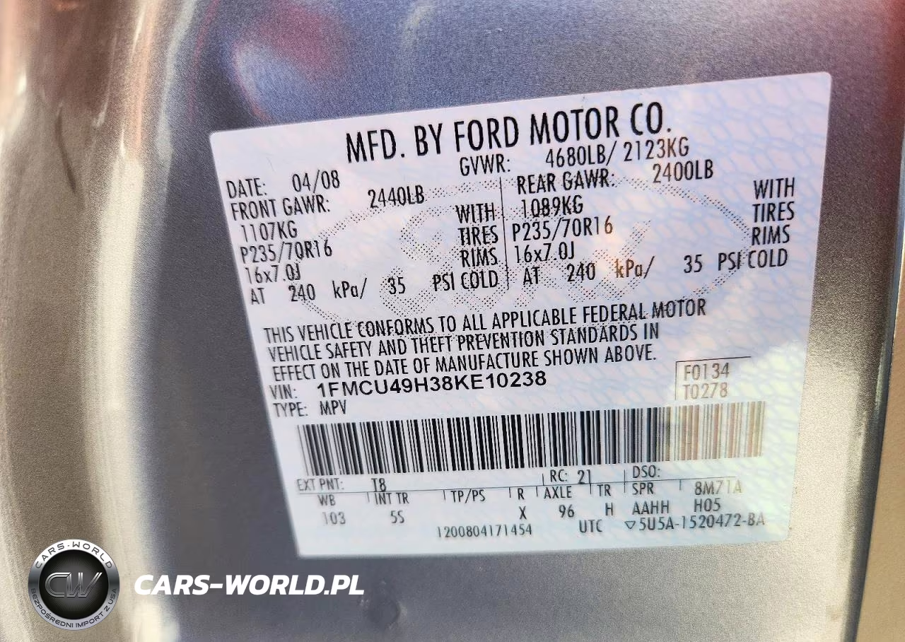 2008 Ford Escape Hev VIN:1FMCU49H38KE10238 - 12