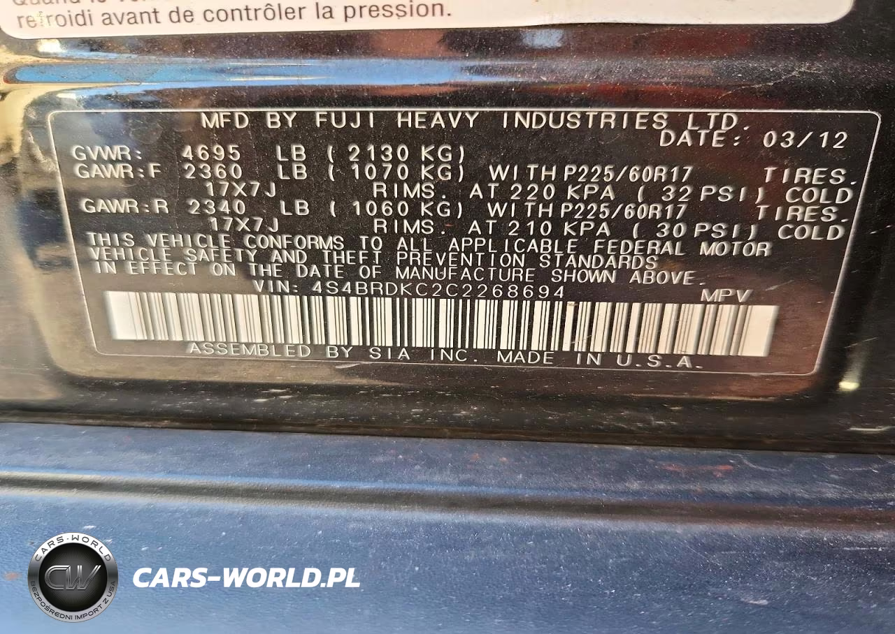 2012 Subaru Outback 3.6R Limited VIN:4S4BRDKC2C2268694 - 13