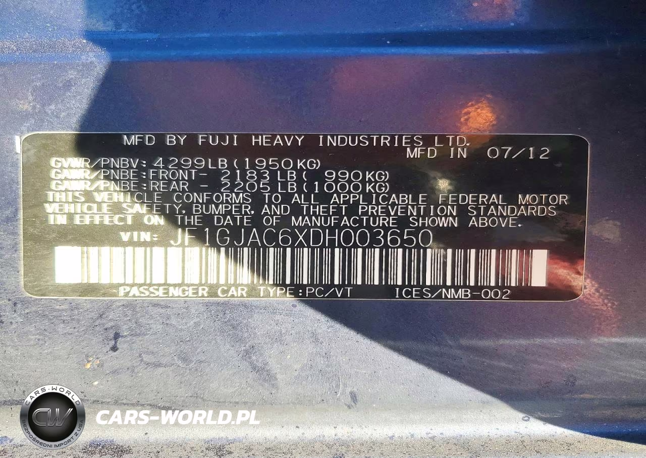 2013 Subaru Impreza Premium VIN:JF1GJAC6XDH003650 - 12