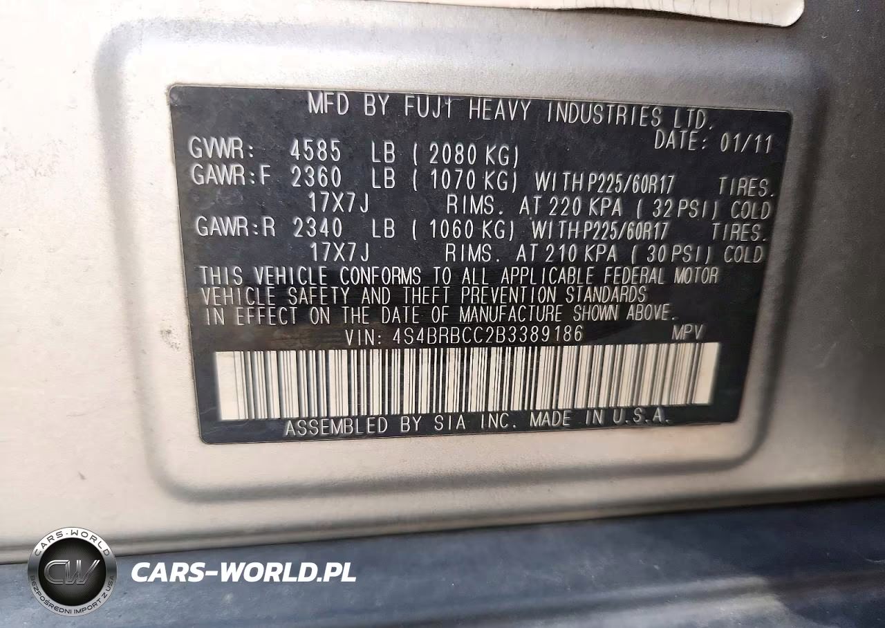 2011 Subaru Outback 2.5I Premium VIN:4S4BRBCC2B3389186 - 12