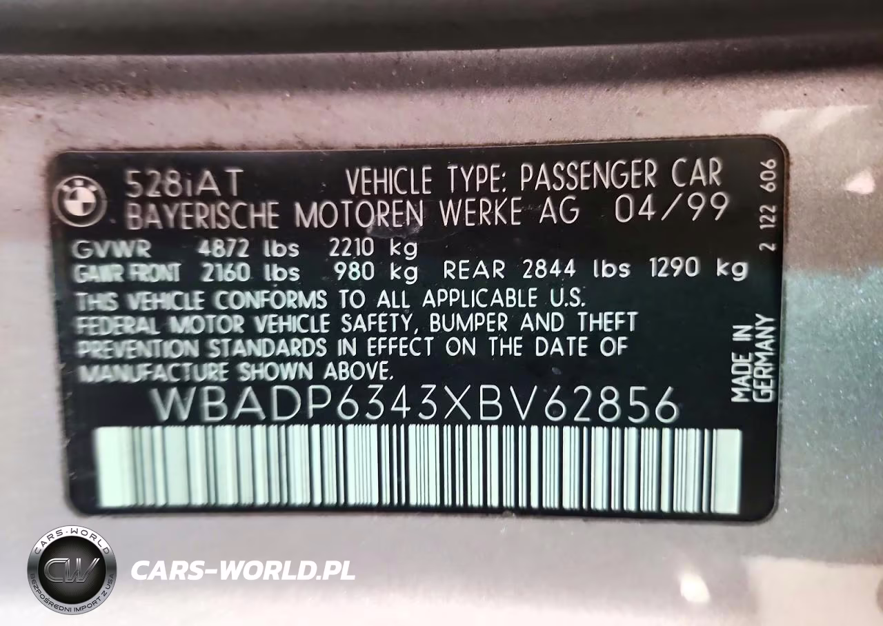 1999 BMW 528 It Automatic VIN:WBADP6343XBV62856 - 12