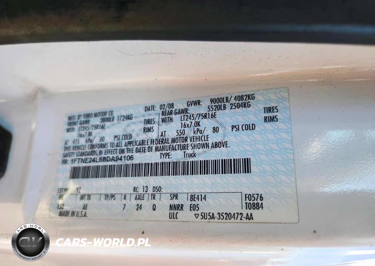 2008 Ford Econoline E250 Van VIN:1FTNE24L68DA94106 - 13