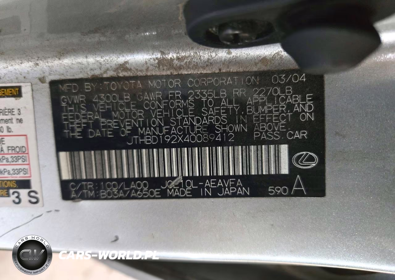 2004 Lexus Is 300 VIN:JTHBD192X40089412 - 12