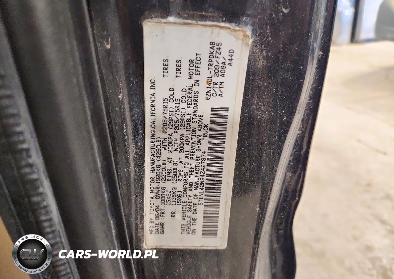 2004 Toyota Tacoma Base VIN:5TENL42N94Z427874 - 12