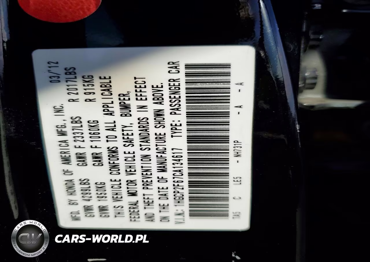 2012 Honda Accord Se VIN:1HGCP2F67CA134617 - 12