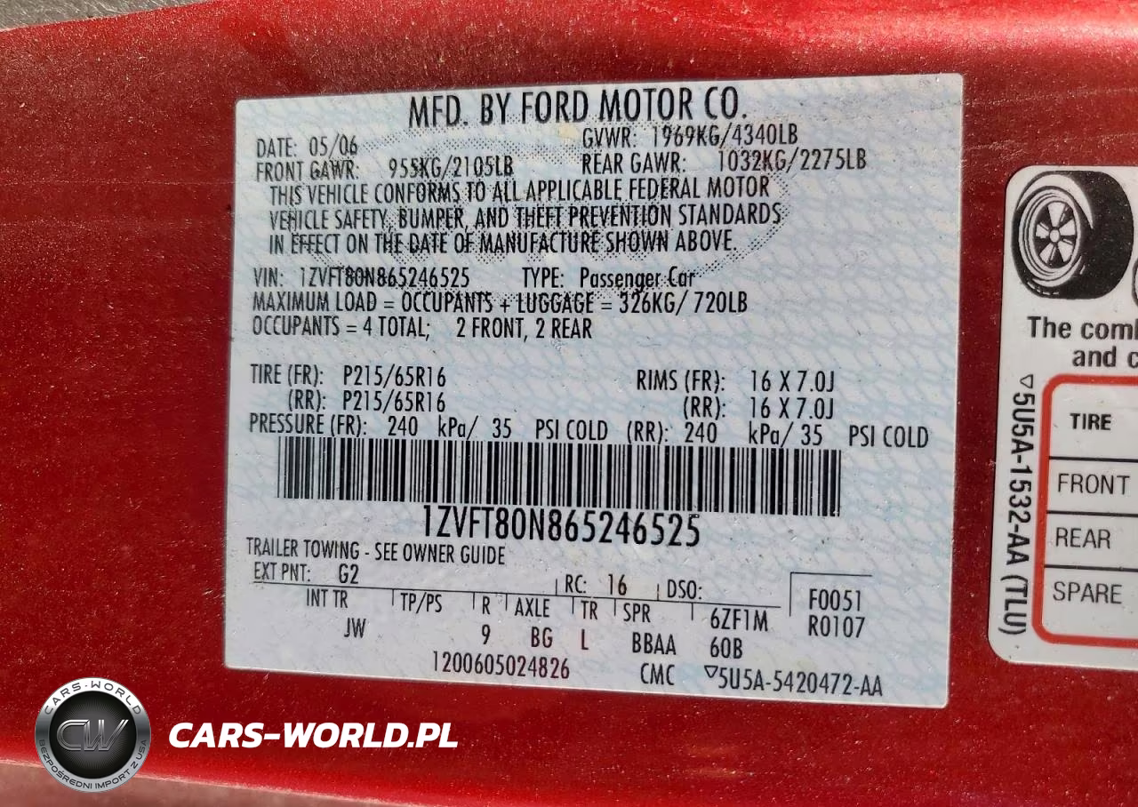 2006 Ford Mustang VIN:1ZVFT80N865246525 - 12