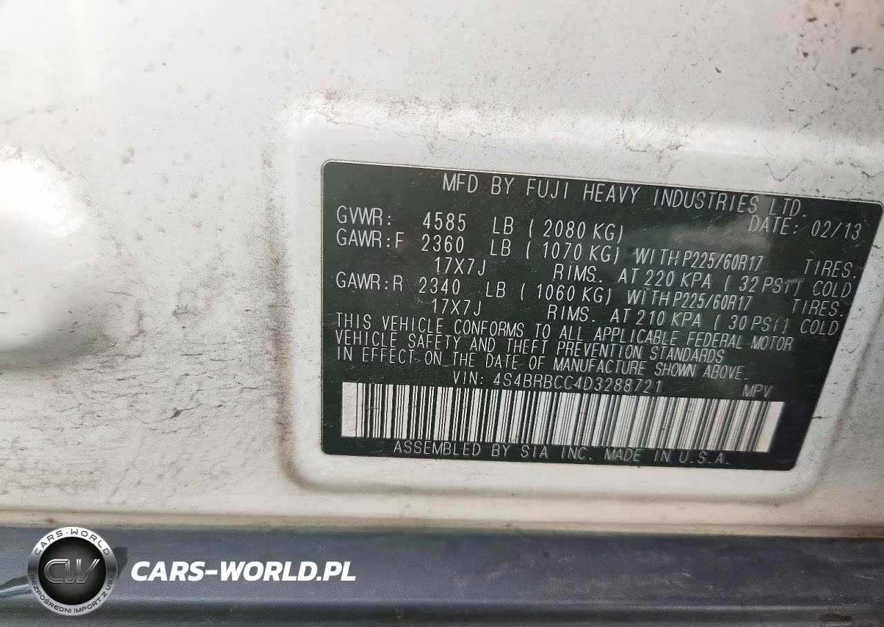 2013 Subaru Outback 2.5I Premium VIN:4S4BRBCC4D3288721 - 12