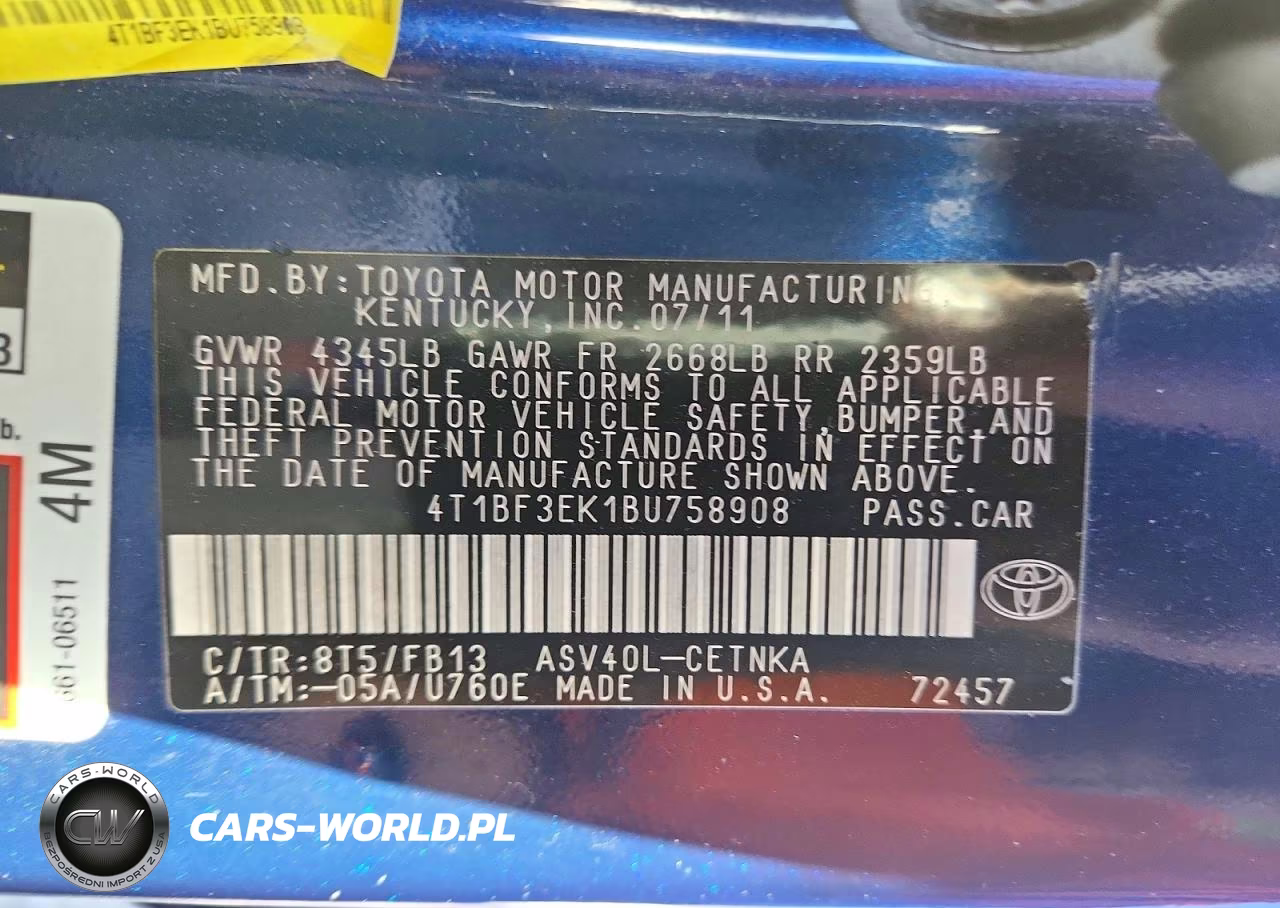 2011 Toyota Camry Le VIN:4T1BF3EK1BU758908 - 13