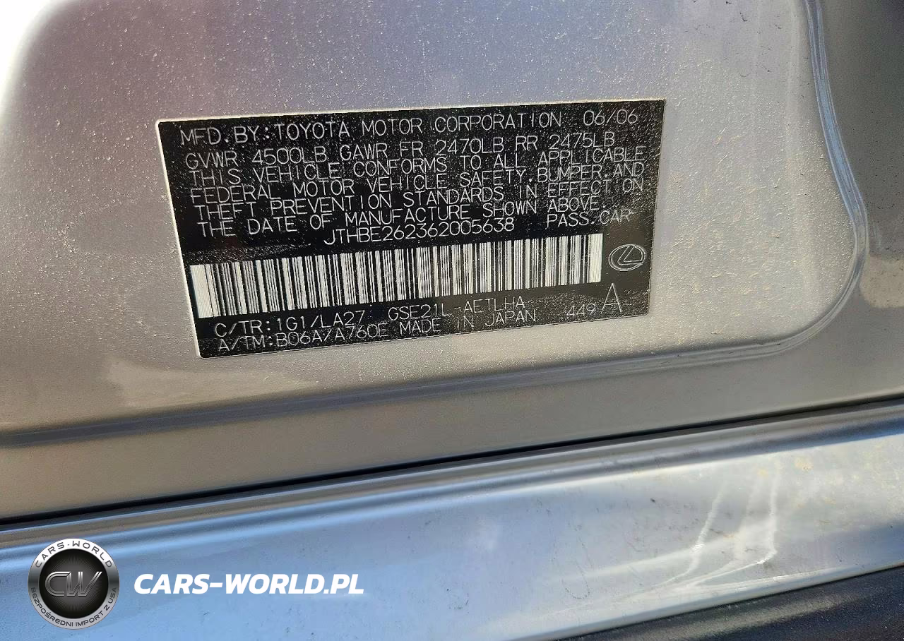 2006 Lexus Is 350 VIN:JTHBE262362005638 - 12
