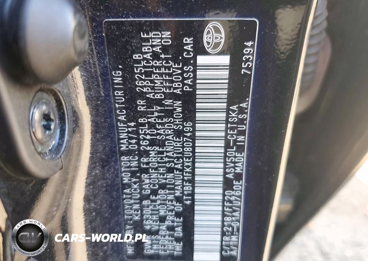 2014 Toyota Camry Se VIN:4T1BF1FKXEU807496 - 12