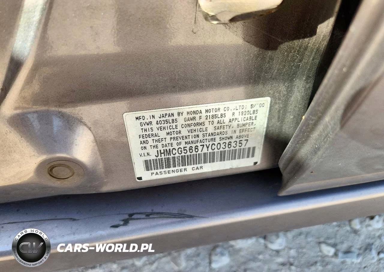 2000 Honda Accord Ex VIN:JHMCG5667YC036357 - 12
