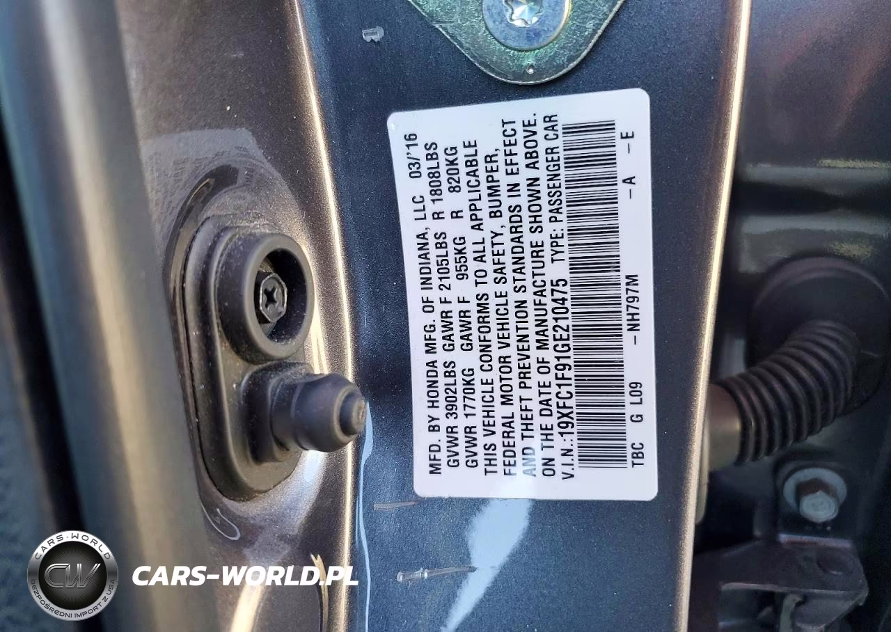 2016 Honda Civic Touring VIN:19XFC1F91GE210475 - 12
