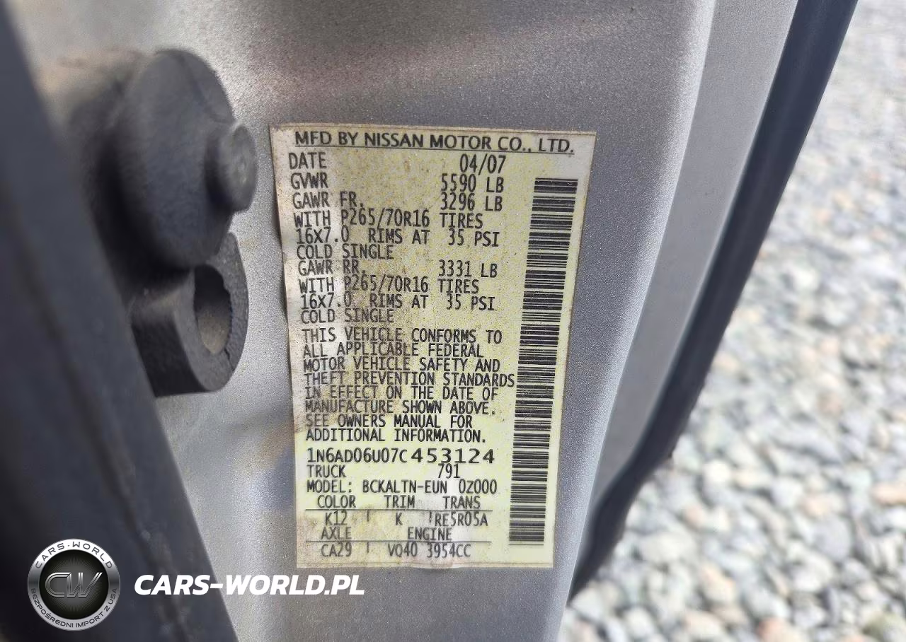 2007 Nissan Frontier Se VIN:1N6AD06U07C453124 - 12