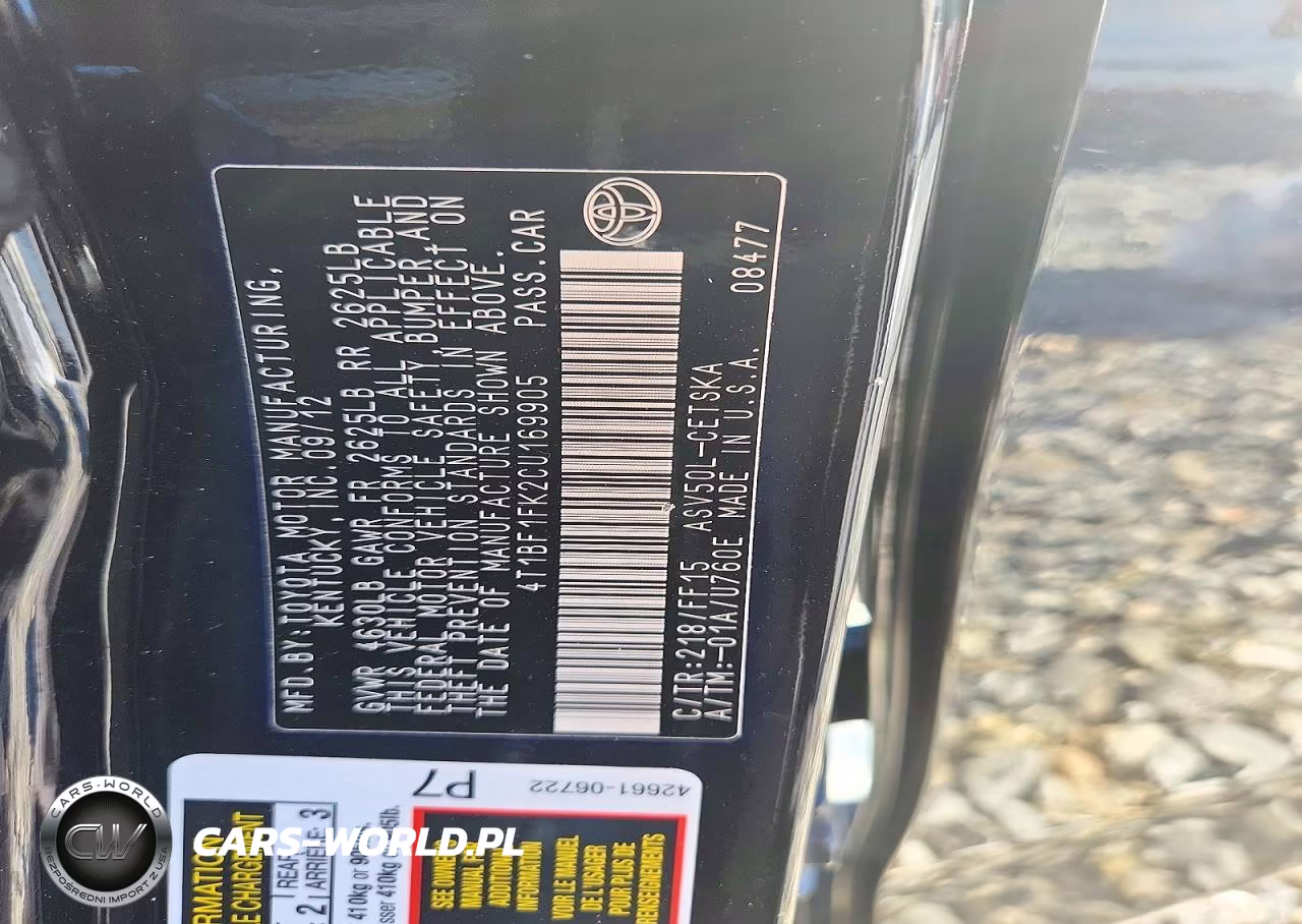 2012 Toyota Camry Se VIN:4T1BF1FK2CU169905 - 12
