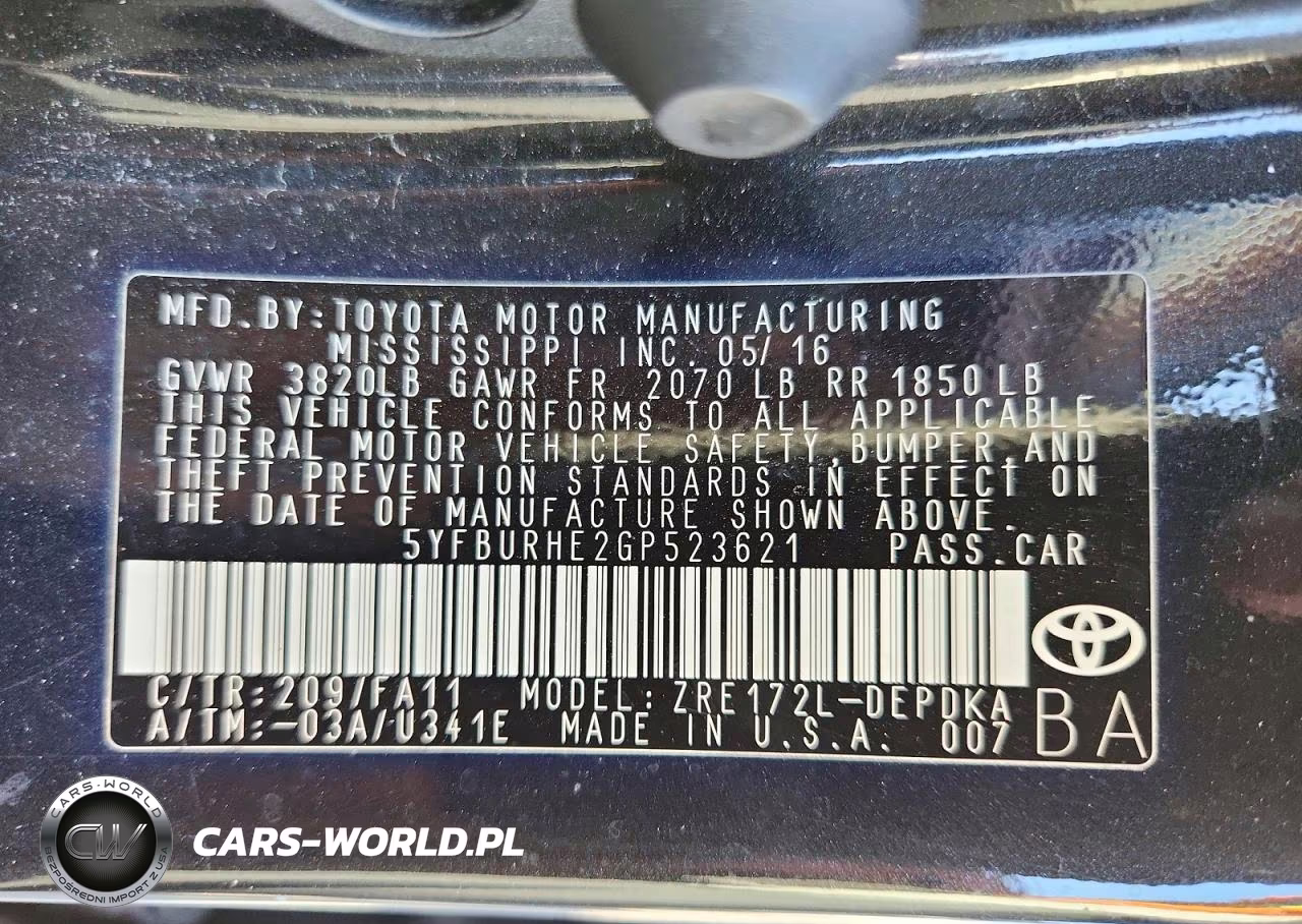 2016 Toyota Corolla L VIN:5YFBURHE2GP523621 - 12