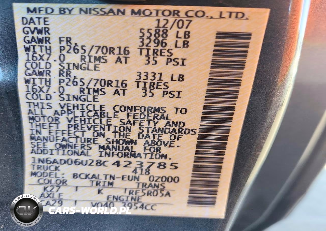2008 Nissan Frontier Se V6 VIN:1N6AD06U28C423785 - 12