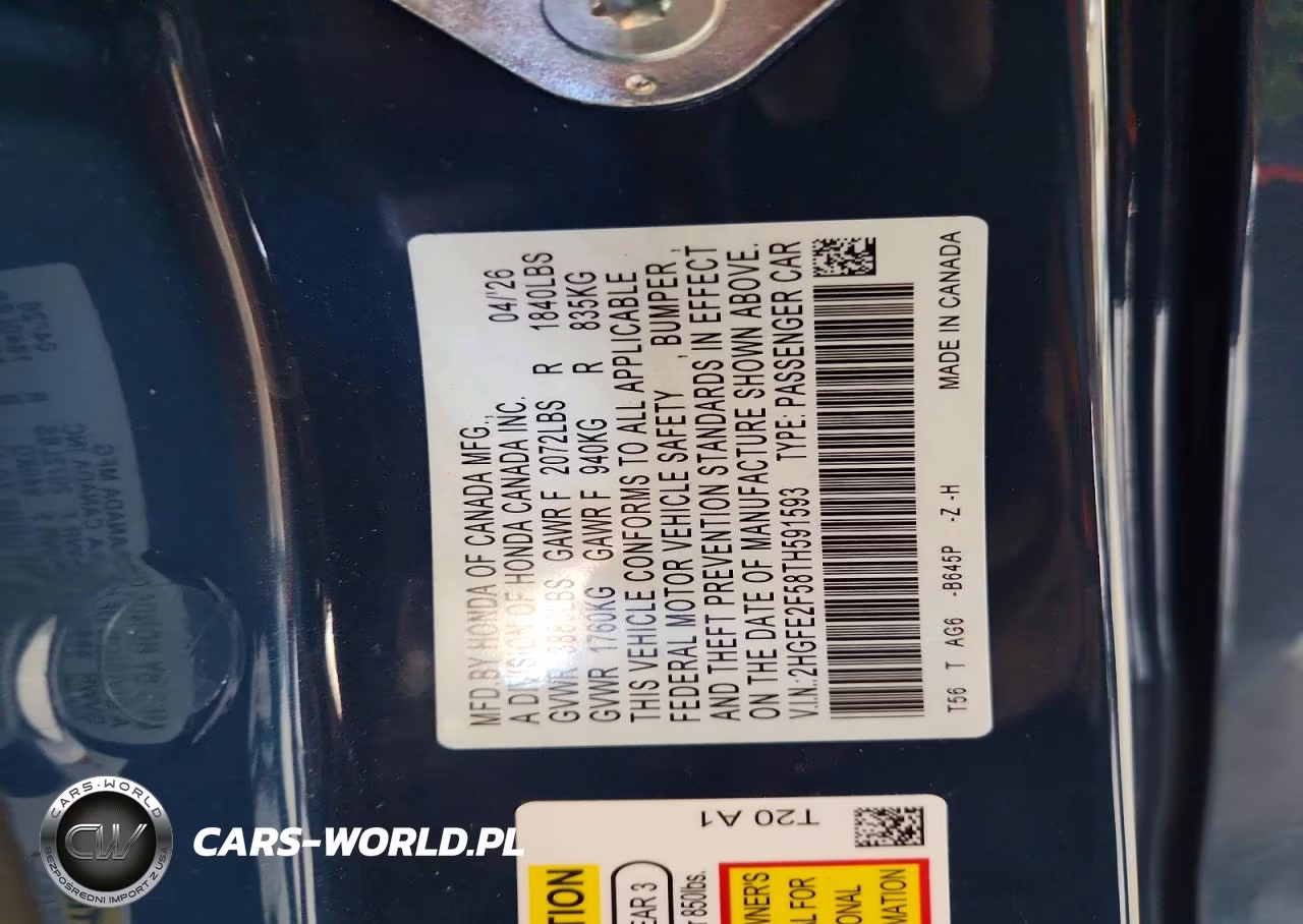 2026 Honda Civic Sport VIN:2HGFE2F58TH591593 - 13
