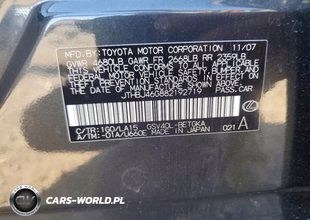 2008 Lexus Es 350 VIN:JTHBJ46G882192719 - 12