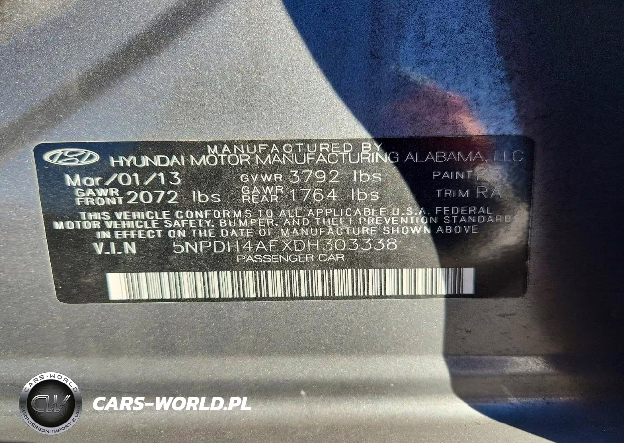 2013 Hyundai Elantra Limited VIN:5NPDH4AEXDH303338 - 12