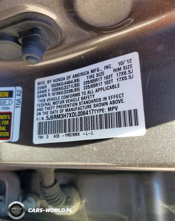2013 Honda Cr-V Exl VIN:5J6RM3H7XDL006417 - 13