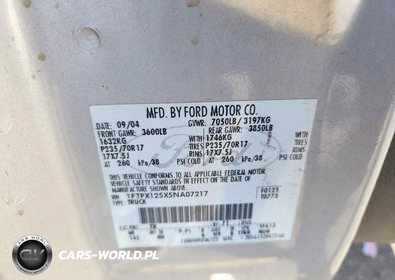2005 Ford F150 VIN:1FTPX125X5NA07217 - 12
